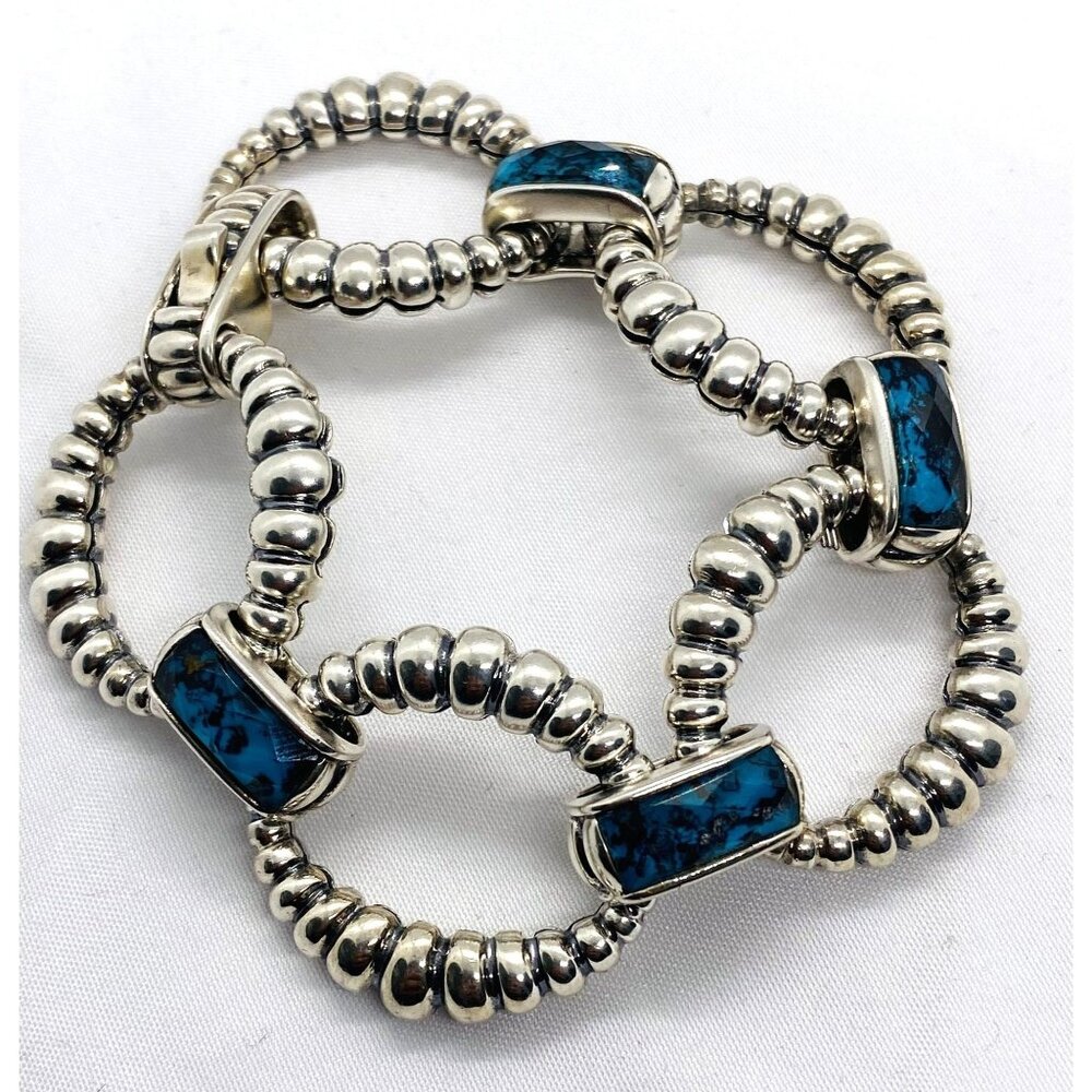 Lagos Caviar Sterling Silver 925 Quartz Doublet Maya Fluted Link Bracelet 7.5”